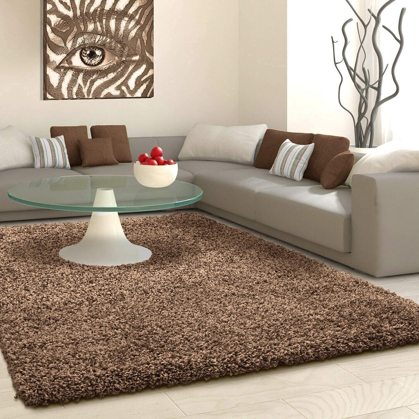 Plain Coffee Brown Shaggy Microfiber Carpet – Soft Feel with Anti-Skid Rubber Backing