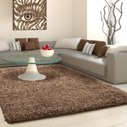 Plain Coffee Brown Shaggy Microfiber Carpet – Soft Feel with Anti-Skid Rubber Backing