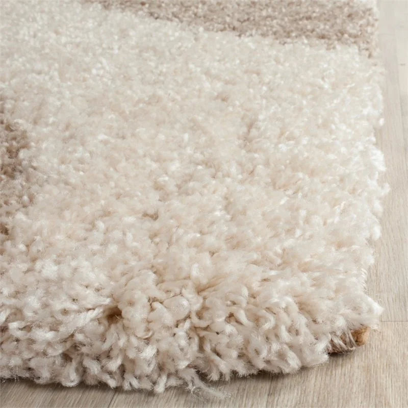 Ivory with Beige Zebra Shaggy Rug – Soft Feel with Anti-Skid Rubber Backing, Microfiber Hand Tufted