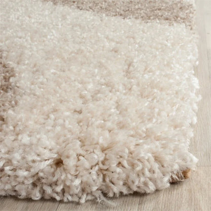 Ivory with Beige Zebra Shaggy Rug – Soft Feel with Anti-Skid Rubber Backing, Microfiber Hand Tufted
