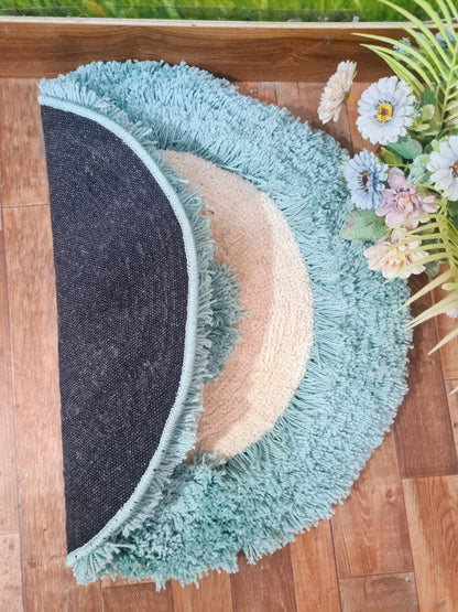 White & Blue Round Carpet -  Soft Feel with Anti-Skid Rubber Backing