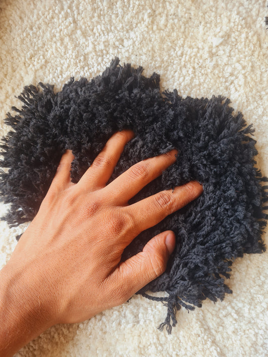 Black & White Round Carpet - Soft Feel with Anti-Skid Rubber Backing
