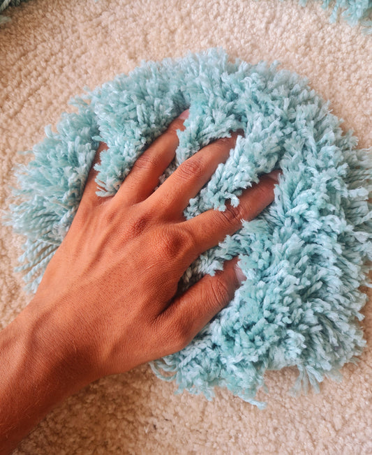 White & Blue Round Carpet -  Soft Feel with Anti-Skid Rubber Backing