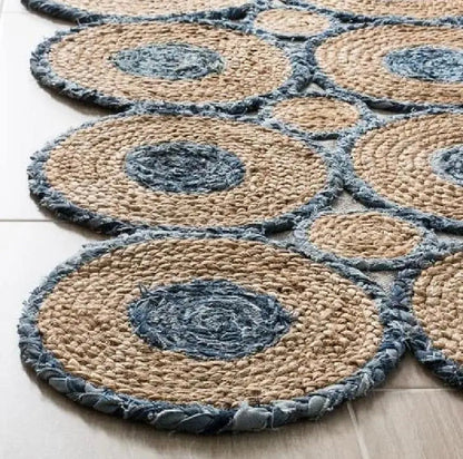 Denim/Jeans With Jute Handmade Braided Rugs Blue Denim Area Rug.