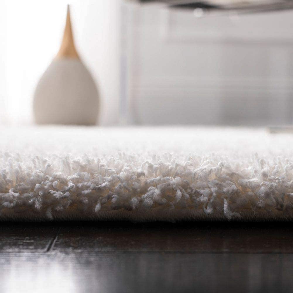 White Shaggy Rug – Extra Soft Microfiber Hand-Tufted Carpet for Living Room – Soft Feel with Anti-Skid Rubber Backing