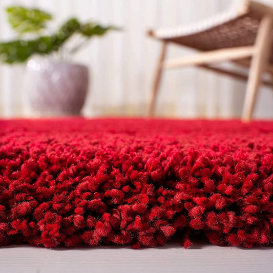 Plain Red Fluffy Rug – Gorgeous Super Soft 2-Inch Pile Microfiber Silk Touch with Anti-Skid Rubber Base