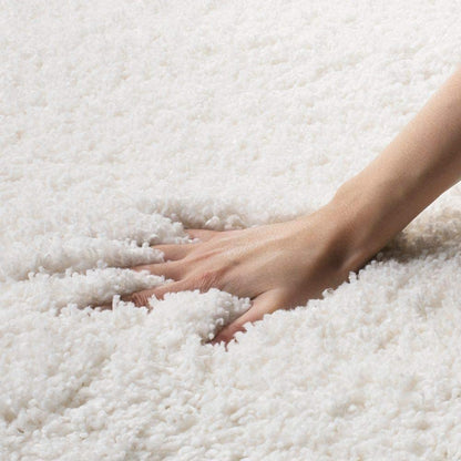 White Shaggy Rug – Extra Soft Microfiber Hand-Tufted Carpet for Living Room – Soft Feel with Anti-Skid Rubber Backing