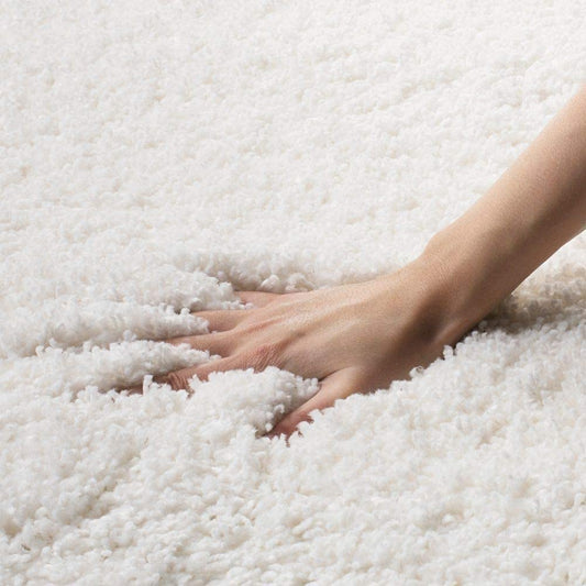 White Shaggy Rug – Extra Soft Microfiber Hand-Tufted Carpet for Living Room – Soft Feel with Anti-Skid Rubber Backing
