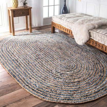 Hand braided Denim and Jute Rug – Beautiful Oval Design