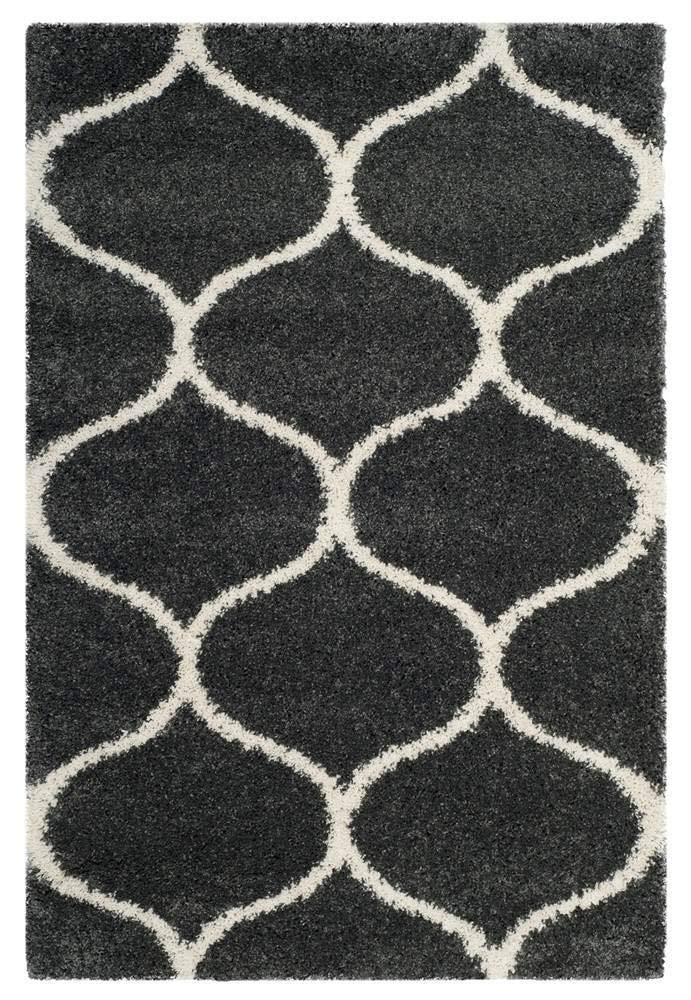 Premium Dark Grey and Ivory Moroccan Pattern Microfiber Rug – Plush Comfort, Non-Slip Base