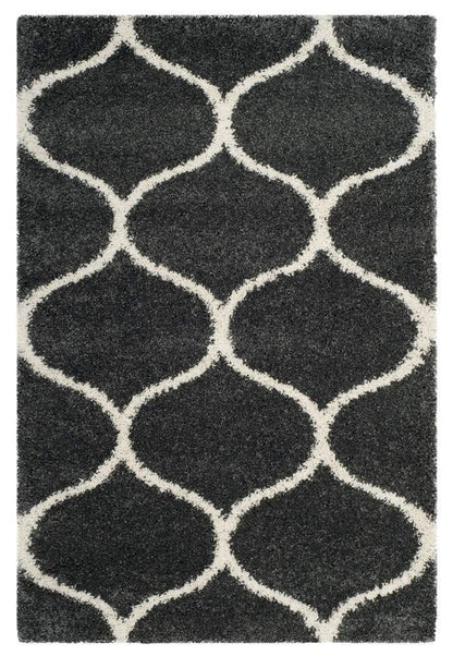 Premium Dark Grey and Ivory Moroccan Pattern Microfiber Rug – Plush Comfort, Non-Slip Base