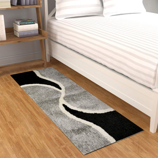 Moroccan Style Microfiber Runner – Beige & White | Soft Feel, Anti-Skid Rubber Backing