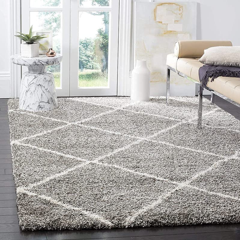 Diamond Cross Super Soft Microfiber Silk Touch Rugs Grey With Ivory Living Area Rug - Soft Feel with Anti-Skid Rubber Backing