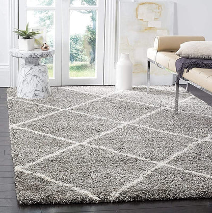 Diamond Cross Super Soft Microfiber Silk Touch Rugs Grey With Ivory Living Area Rug - Soft Feel with Anti-Skid Rubber Backing