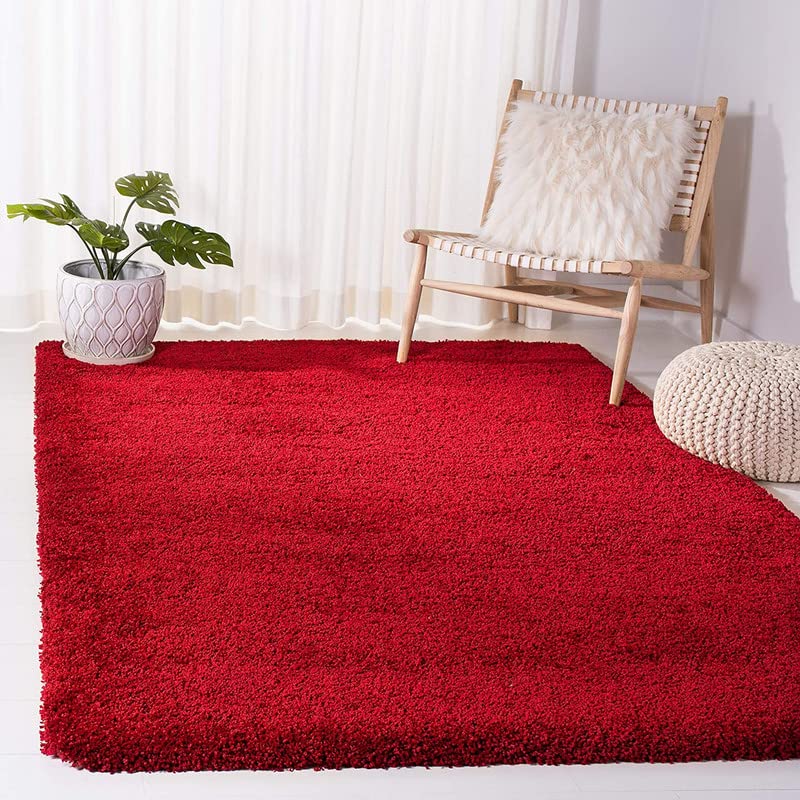 Plain Red Fluffy Rug – Gorgeous Super Soft 2-Inch Pile Microfiber Silk Touch with Anti-Skid Rubber Base