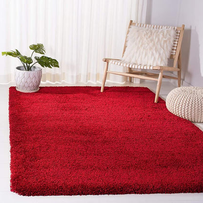 Plain Red Fluffy Rug – Gorgeous Super Soft 2-Inch Pile Microfiber Silk Touch with Anti-Skid Rubber Base