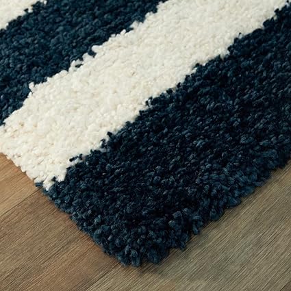 Navy Blue & Ivory Modern Microfiber Carpet – Soft Feel with Anti-Skid Rubber Backing