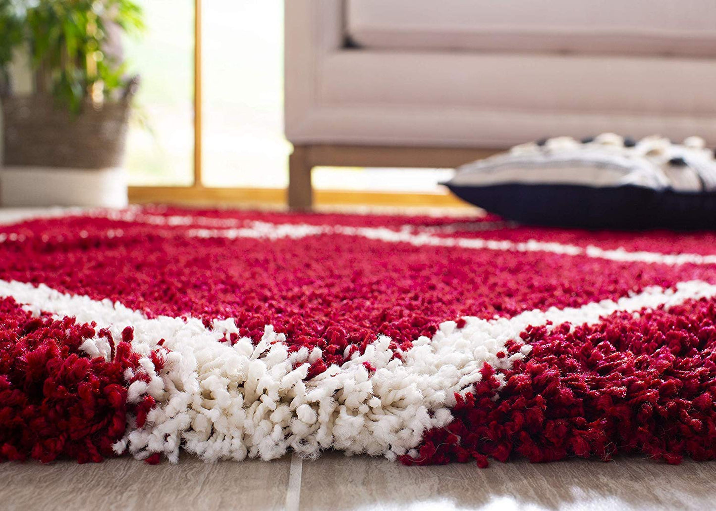 Red & White Tufted Moroccan Design Carpet – Soft Feel with Anti-Skid Rubber Backing
