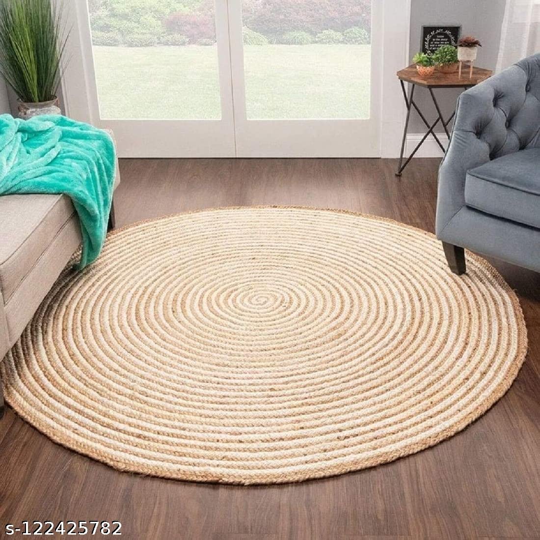 Natural Jute and Cotton Ecofriendly Round Carpet.