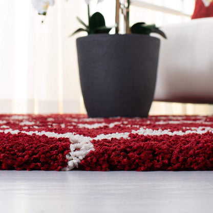 Red & White Tufted Moroccan Design Carpet – Soft Feel with Anti-Skid Rubber Backing