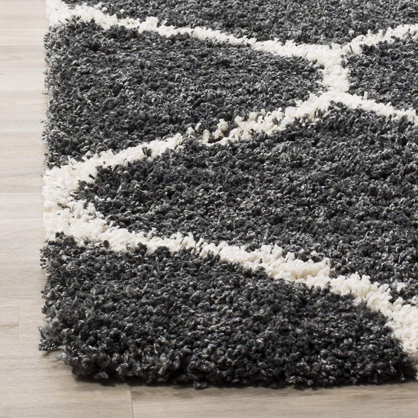 Premium Dark Grey and Ivory Moroccan Pattern Microfiber Rug – Plush Comfort, Non-Slip Base