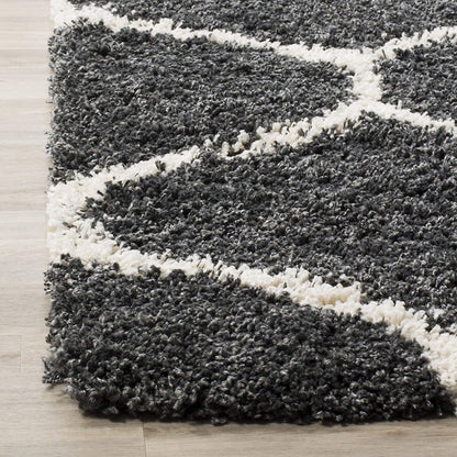 Premium Dark Grey and Ivory Moroccan Pattern Microfiber Rug – Plush Comfort, Non-Slip Base