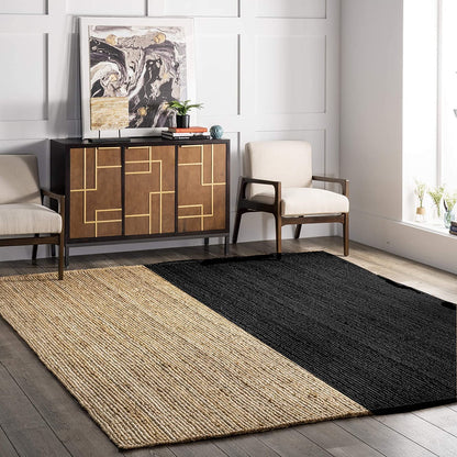 Natural & Black Double Border Jute Area Rug.