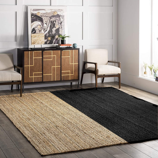 Natural & Black Double Border Jute Area Rug.