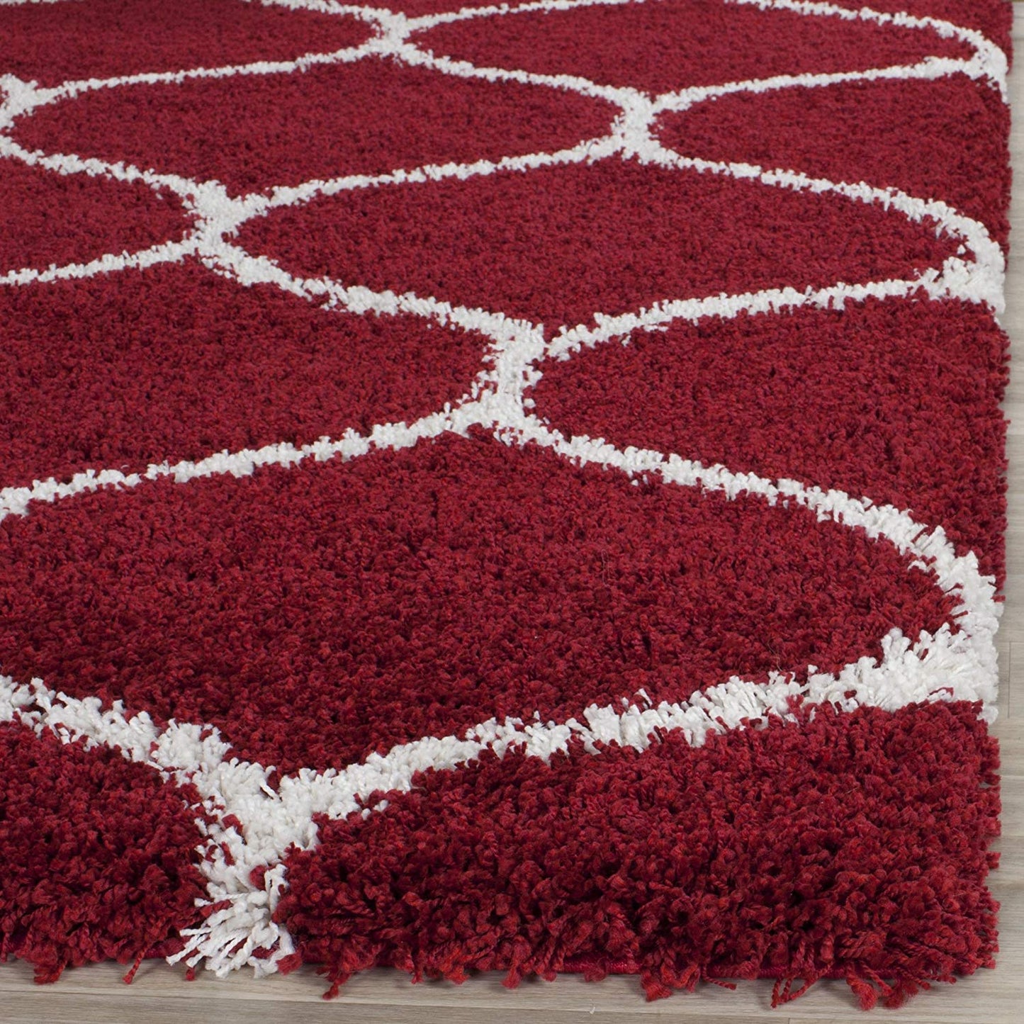 Red & White Tufted Moroccan Design Carpet – Soft Feel with Anti-Skid Rubber Backing