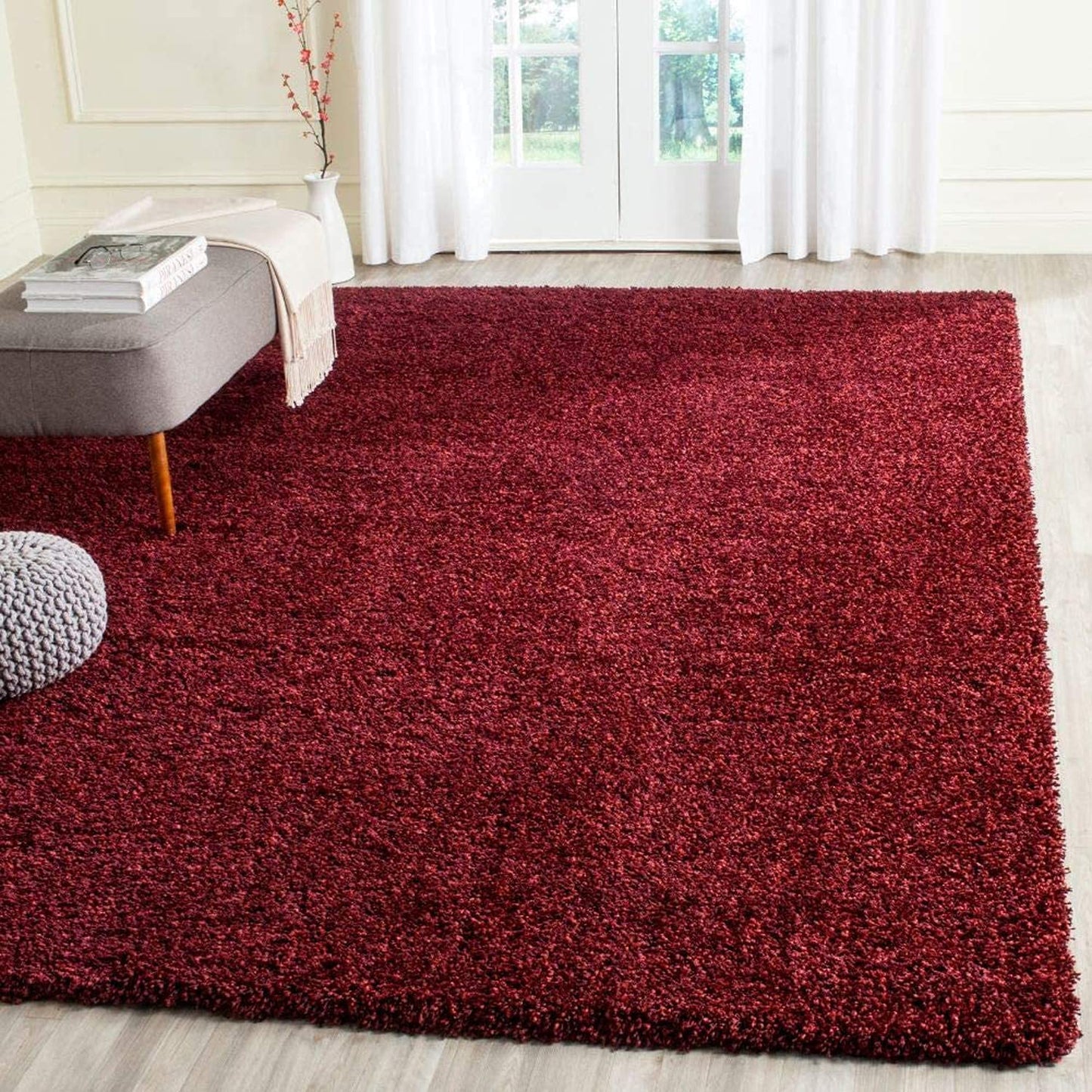 Luxury Red Plain Micro Fluffy Carpet – Extra Soft with Anti-Skid Rubber Backing
