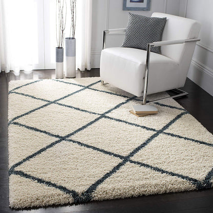 Premium Cross Pattern Soft Microfiber Carpet – Ivory & Grey – Soft Feel & Anti-Skid Rubber Backing