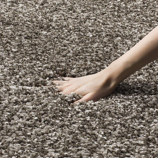 Ivory & Grey Micro Shaggy Rug – Luxurious Hand-Tufted Microfiber Carpet – Soft Feel with Anti-Skid Rubber Backing