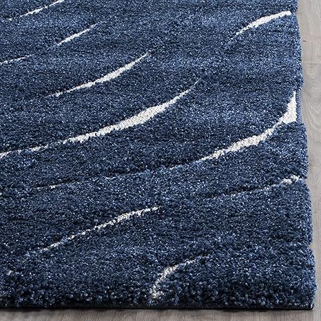 Navy Blue Waves Microfiber Carpet – Soft Feel with Anti-Skid Rubber Backing