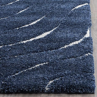 Navy Blue Waves Microfiber Carpet – Soft Feel with Anti-Skid Rubber Backing