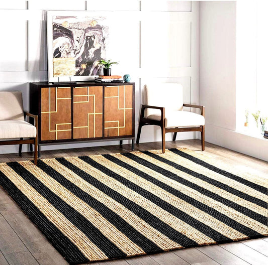 Rugsmore Rugs - Hand Made Natural & Black Double Patta Jute Area Rug.