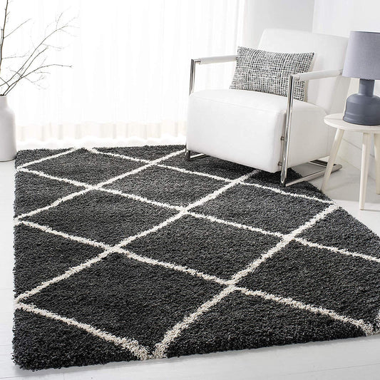 Black & White Premium Microfiber Carpet – Soft Feel with Anti-Skid Rubber Backing