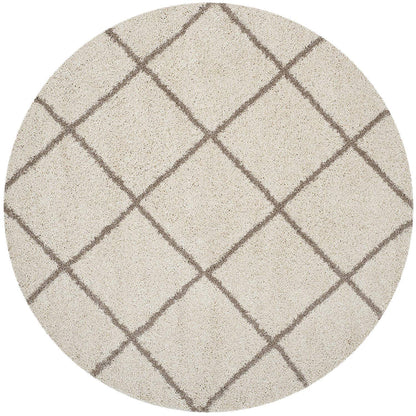 Elegant Ivory & Beige Loom Made Round Shaggy Rug – Fluffy, Soft Feel with Anti-Slip Rubber Base