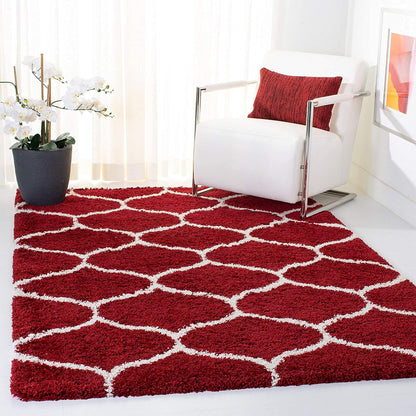 Red & White Tufted Moroccan Design Carpet – Soft Feel with Anti-Skid Rubber Backing