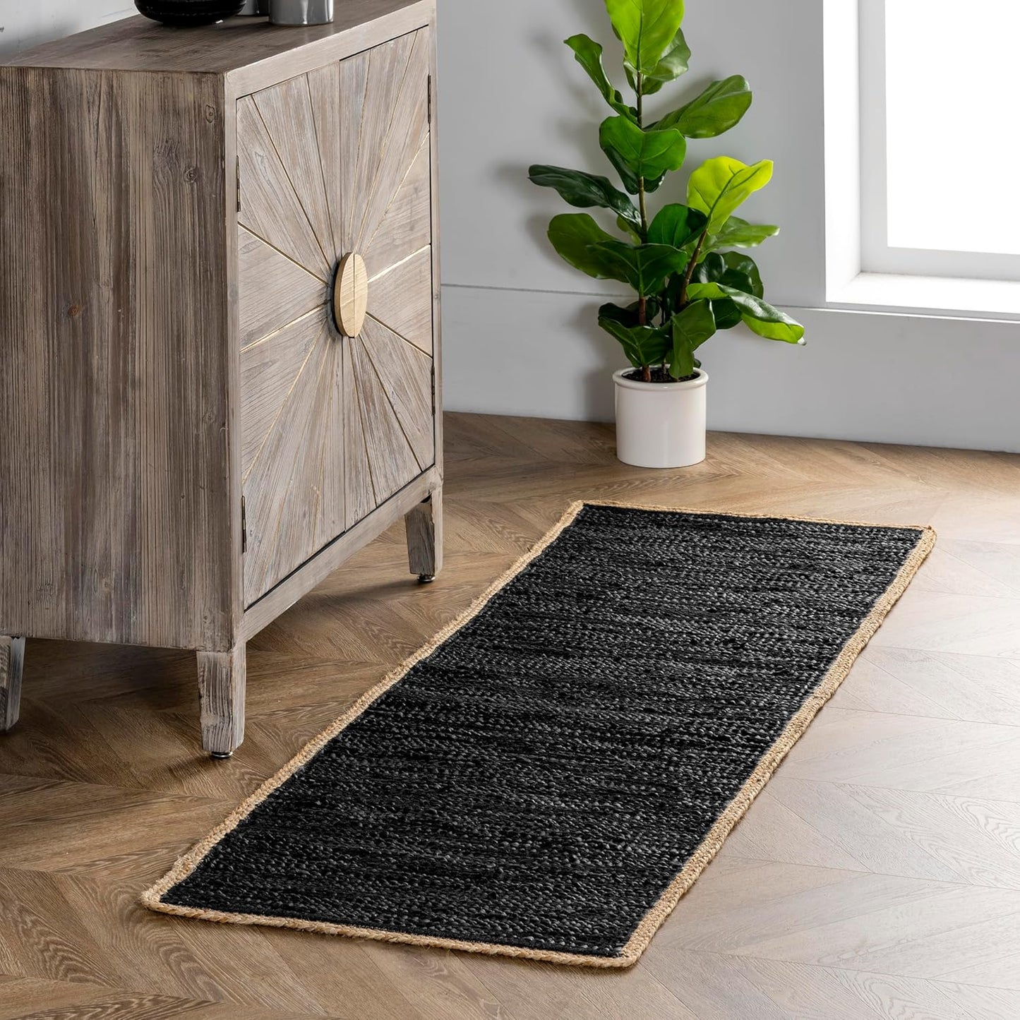 Rugsmore Rugs - Natural & Black Double Border Jute Area Rug.
