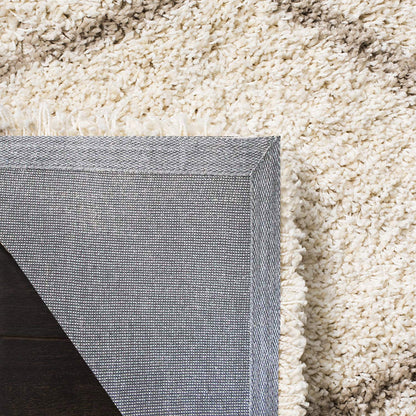 Diamond Shaggy Design Rug – Ivory with Beige Lines – Microfiber Hand-Tufted Carpet – Soft Feel with Anti-Skid Rubber Backing