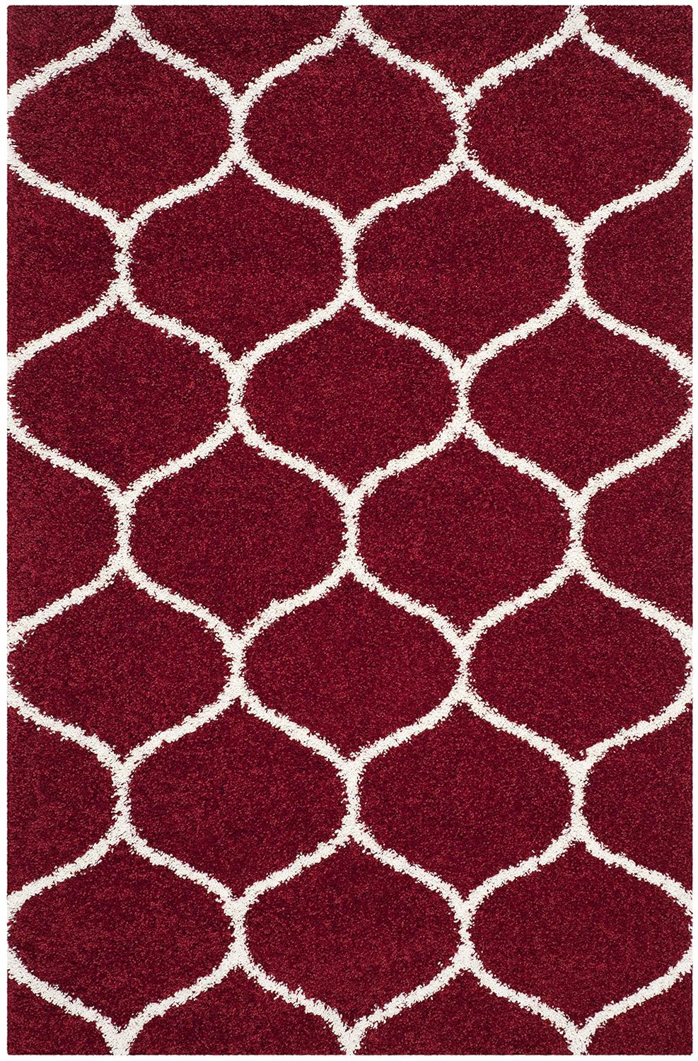 Red & White Tufted Moroccan Design Carpet – Soft Feel with Anti-Skid Rubber Backing