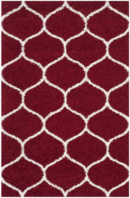 Red & White Tufted Moroccan Design Carpet – Soft Feel with Anti-Skid Rubber Backing