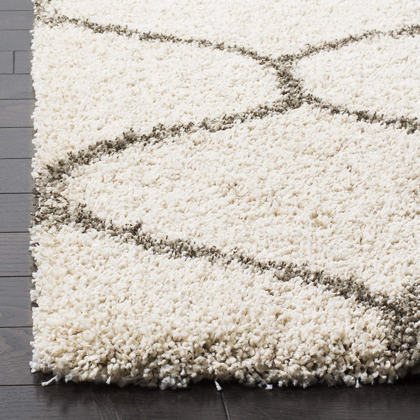 Ivory & Grey Moroccon Design Soft Shaggy Multi Sizes Bedside runner - Soft Feel, Anti-Skid Rubber Backing