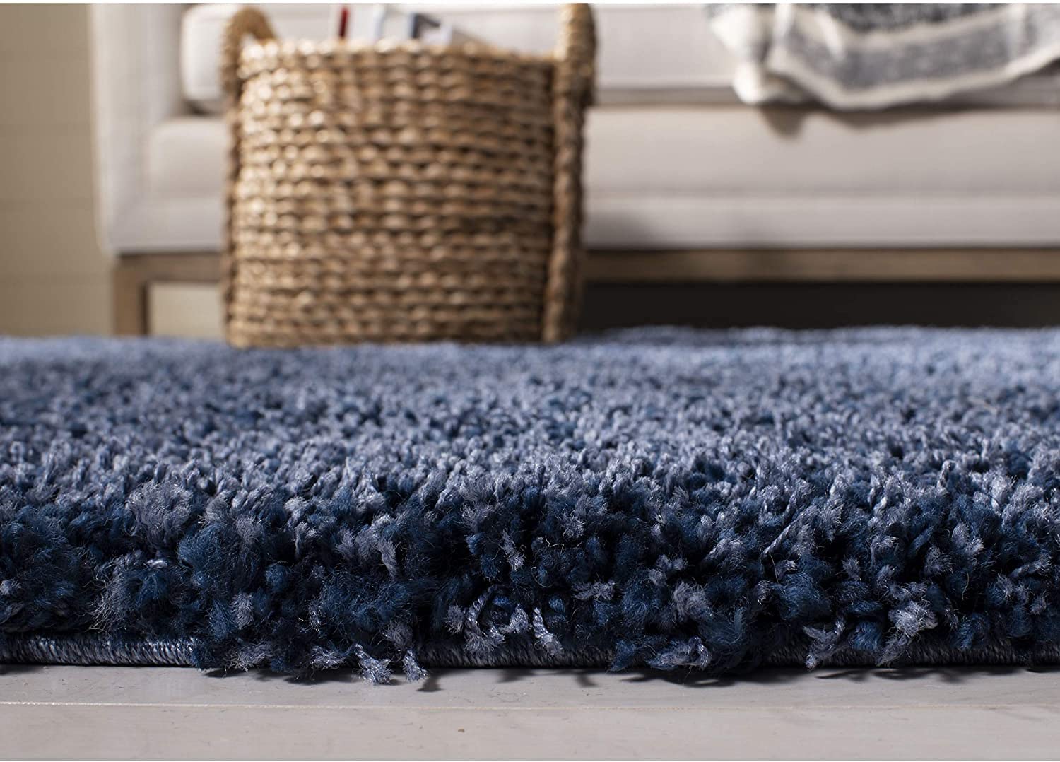 Navy Blue Plain Premium Round Shaggy Rug