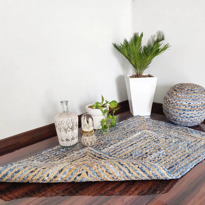 Jeans With Natural Jute Hand Braided Rugs.