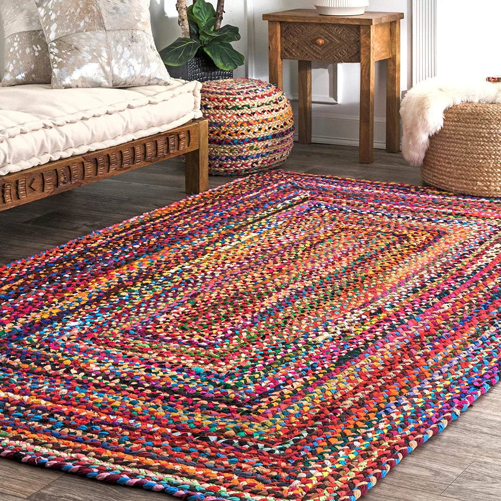 Modern Braided Rug in Multicolour Cotton Chindi Handmade & Hand washable  Rug.