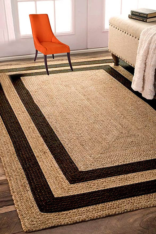 Natural & Black Double Border Jute Area Rug.