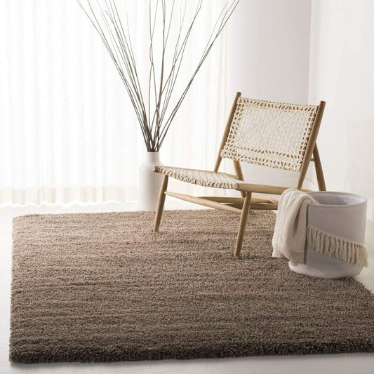 Plain Coffee Brown Shaggy Microfiber Carpet – Soft Feel with Anti-Skid Rubber Backing