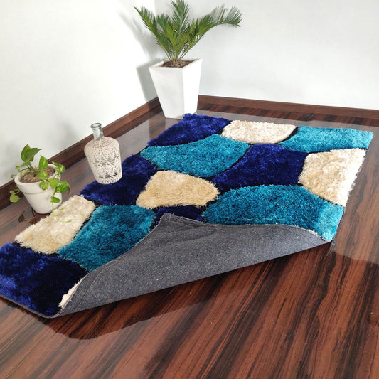 Handmade 3D Cut Classical Stone Pattern Microfiber Shaggy Rug – Luxurious Soft Feel & Anti-Skid Rubber Base