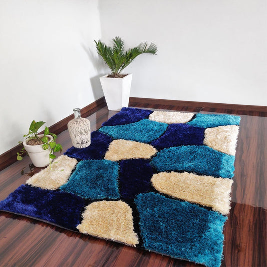 Handmade 3D Cut Classical Stone Pattern Microfiber Shaggy Rug – Luxurious Soft Feel & Anti-Skid Rubber Base